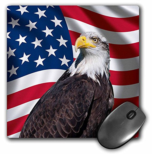 3dRose LLC 8 x 8 x 0.25 Inches Mouse Pad, American Flag USA Bald Eagle Patriotism Patriotic Stars Stripes (mp_154967_1)