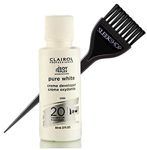 Clairol PURE WHITE Creme Developer -w Sleek Tint Brush- Haircolor Cream Peroxide for Permanent Hair Color Dye  and  Lighteners -20 VOLUME  2.0 OUNCE SIZE-