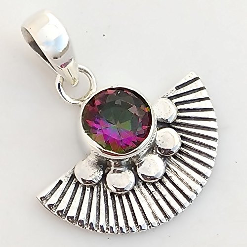Rainbow Quartz Solid 925 Sterling Silver Textured Pendant