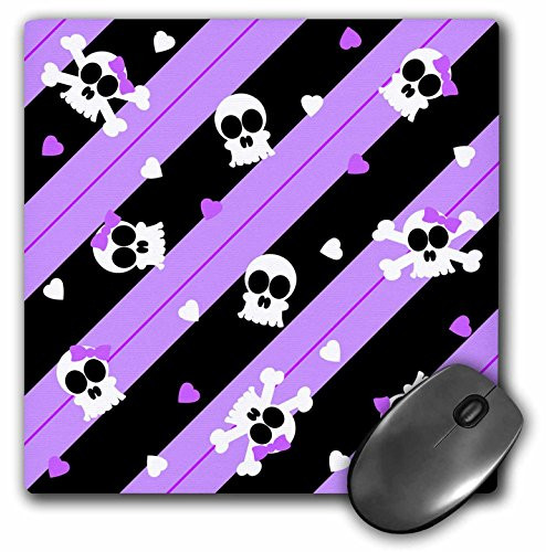 3dRose LLC 8 x 8 x 0.25 Inches Mouse Pad, Cute Purple Skull and Hearts Print (mp_12143_1)