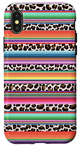 iPhone X XS Funny Mexican Serape Fiesta Leopard Striped Pattern Case