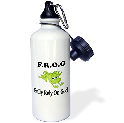 3dRose wb_149833_1 Frog Fully Rely on God Sports Water Bottle, 21 oz, White
