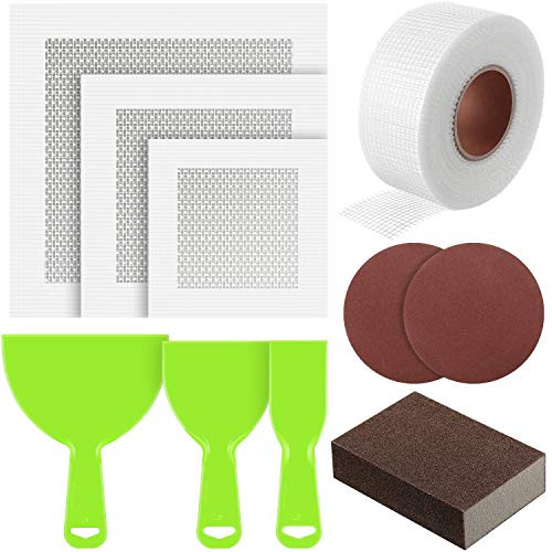 10 Pieces Wall Repair Patch Wall Repair Kit Drywall Repair Tape Mesh Tape for Drywall Repair Sanding Pad Sandpaper Scraper Self Adhesive Wall Repair Patch