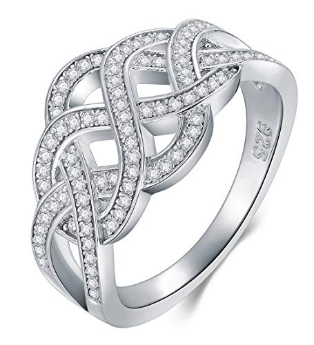 BORUO 925 Sterling Silver Ring  Celtic Knot Cubic Zirconia CZ Wedding Band Stackable Ring Size 7