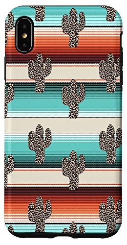 iPhone XS Max Funny Leopard Cactus Serape print Turquoise Case