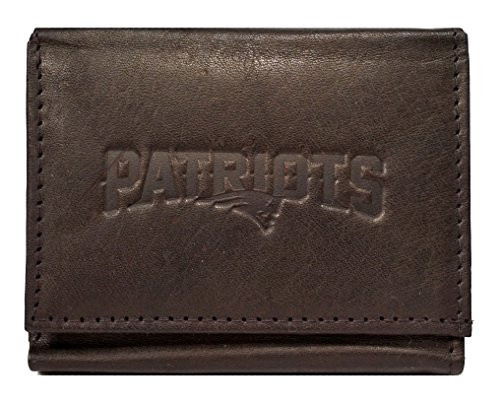 Rico New England N.E. Patriots NFL Distressed Look Embossed Logo Dark Brown Leather Trifold Wallet