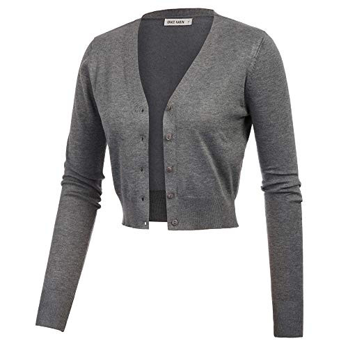 GRACE KARIN Women Cotton Open Front Bolero Shrug Jacket Dark Grey Size XL CL2000-10