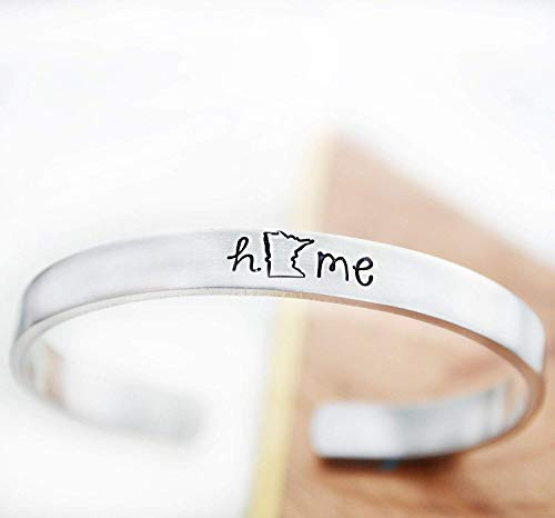 Minnesota Home State Jewelry Hand Stamped Cuff Bracelet Gift for Best Friend Moving Away Graduation