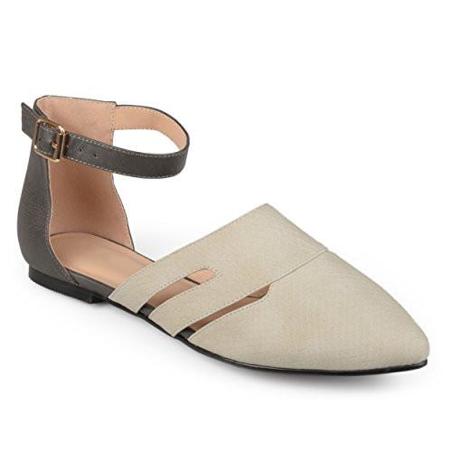 Journee Collection Womens Two-Tone Pointed Toe Ankle Strap Flats Grey  9 Regular US