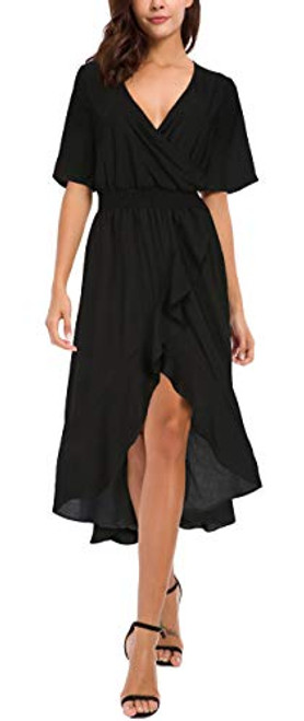 Kormei Women Short Sleeve V Neck Floral High Low Flowy Summer Party Long Maxi Dress XL Black Kormei Women Short Sleeve V Neck Floral High Low Flowy Summer Party Long Maxi Dress XL Black