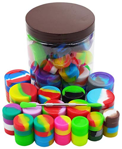 Vitakiwi 2ml 3ml 5ml 7ml Round Silicone Wax Concentrate Containers Multi Use Oil Jars with Carving Tool -32PCS-