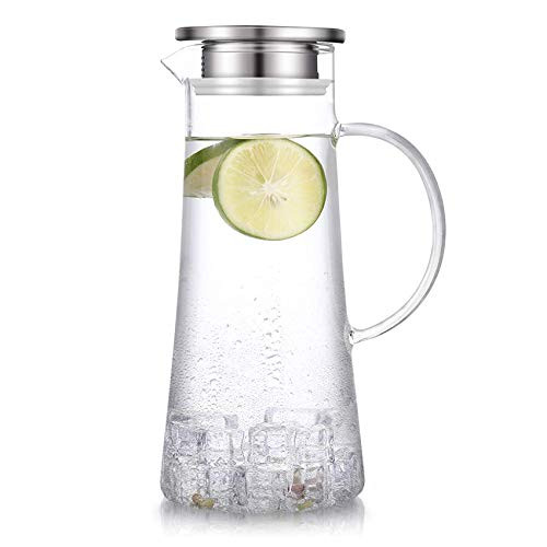 SUSTEAS 51 ounces glass pitcher with lid iced tea pitcher water jug hot cold water wine coffee milk and juice beverage carafe