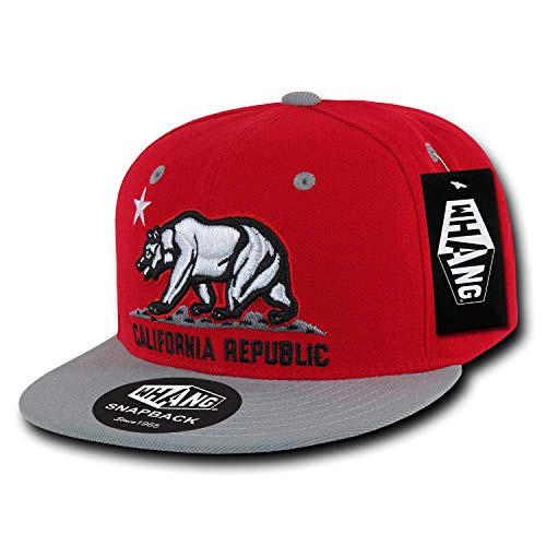 Red Grey California Republic Cali Bear Star Flat Bill Snapback Snap Back Cap Hat