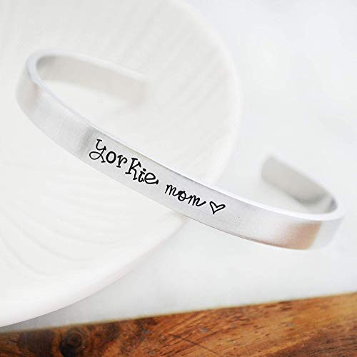 Yorkie Dog Mom Cuff Bracelet Yorkshire Terrier Hand Stamped Metal Jewelry Silvertone Pet Adoption Rescue Gift for Teen Women Grad Yorkie Dog Mom Cuff Bracelet Yorkshire Terrier Hand Stamped Metal Jewelry Silvertone Pet Adoption Rescue Gift for Teen Women Grad