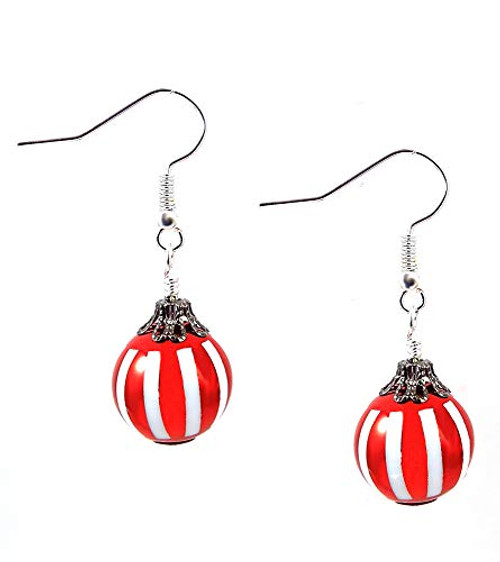 Christmas Tree Ornament Pierced Earrings Acrylic Red and White Striped with Sterling Silver Ear Wires Christmas Tree Ornament Pierced Earrings Acrylic Red and White Striped with Sterling Silver Ear Wires