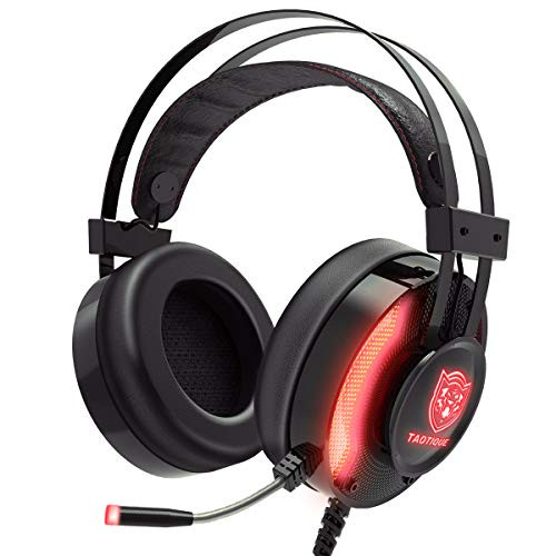 PS4 Gaming Headset  Taotique 7.1 Surround Sound Game Headset for Xbox One Noise Cancelling Gaming Headphones with Mic  Ergonomic Soft Earmuffs and LED Light for Switch  PC  Laptop - Red
