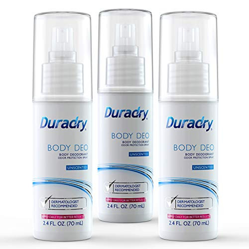 Duradry Body Deodorant Spray 2.4 FL OZ -70mL-. Aluminum-FREE. Prevent and eliminate any body odor naturally. UNSCENTED -3-Pack-