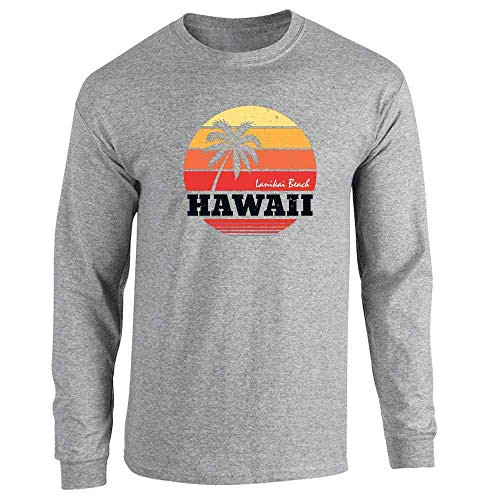 Pop Threads Hawaii Lanikai Beach Retro Sport Grey XL Full Long Sleeve Tee T-Shirt