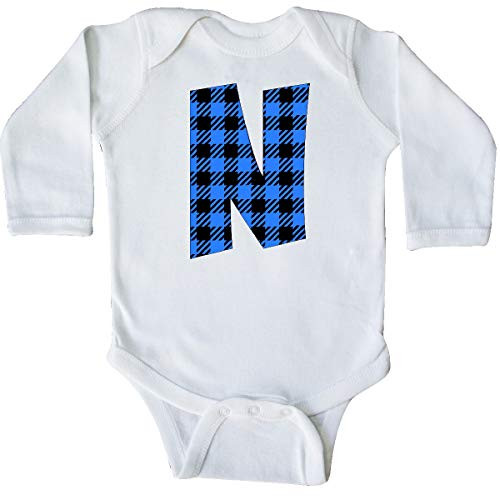 inktastic Blue Buffalo Plaid Initial N Long Sleeve Creeper 12 Months White 3cb0a