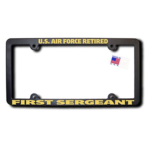 James E. Reid Design U.S. Air Force Retired First Sergeant License Frame w Reflective Gold Lettering James E. Reid Design U.S. Air Force Retired First Sergeant License Frame w Reflective Gold Lettering