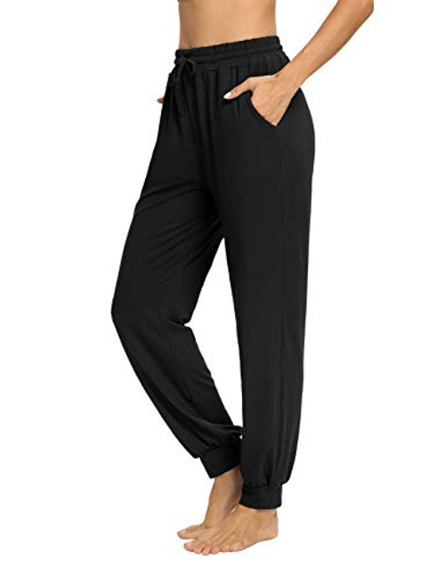 NOAHELLA Womens Yoga Sweatpants with Pockets Drawstring Workout Joggers Lounge Pants Casual Athletic Running Pants Black S