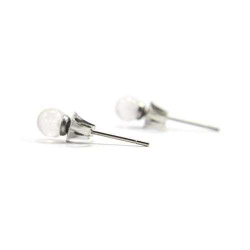 4mm Rose Quartz Ball Studs  Tiny Stud Earrings For Women  Hypoallergenic Surgical Steel