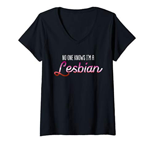 Womens No One Knows I_m A Lesbian Flag LGBTQ Bi Flag Pride Gay V-Neck T-Shirt