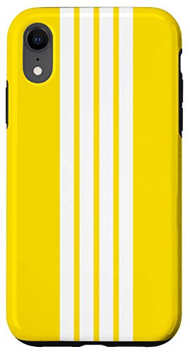 iPhone XR Vertical White Retro Stripes on Yellow 70_s Style Design Case