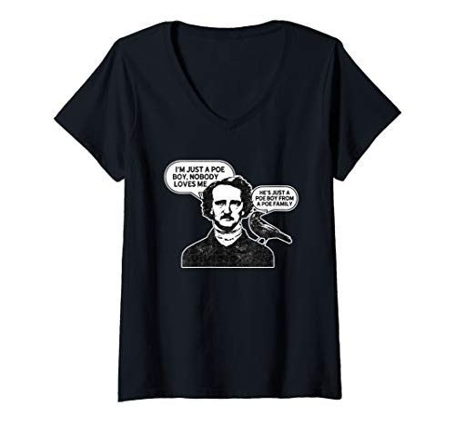 Womens Funny Edgar Allan Poe Shirt Raven I_m Just A Poe Boy V-Neck T-Shirt