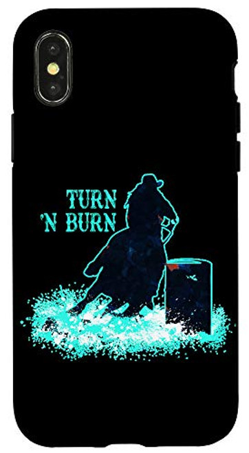 iPhone X XS Barrel Racer Turn _N Burn Rodeo Tin Can Chaser - Teal Black Case