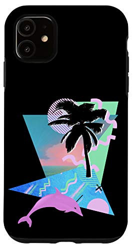 iPhone 11 Vaporwave Aesthetic 80_s Throwback Dolphin Palm Tropic Case