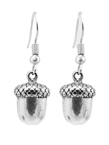 Silver Acorn Earrings Dangle with Silver Toned Ear Wires