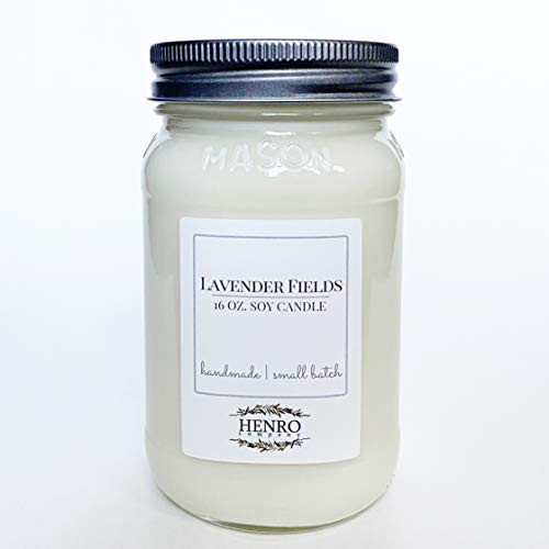 Mason Jar Natural Soy Candle - Lavender Fields - handmade hand poured small batch 16 oz