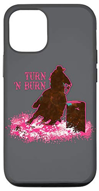 iPhone 12 12 Pro Barrel Racer Turn _N Burn Rodeo Tin Can Chaser - Pink Grey Case