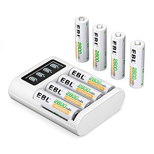 EBL 2800mAh AA Rechargeable Batteries 8 Counts with Individual LCD Battery Charger for AA AAA NiMH NiCD Batteries