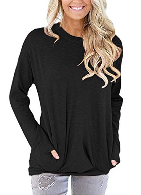 onlypuff Black Long Sleeve Shirts for Women Comfy Cotton Tunic Tops with Pockets Solid L onlypuff Black Long Sleeve Shirts for Women Comfy Cotton Tunic Tops with Pockets Solid L