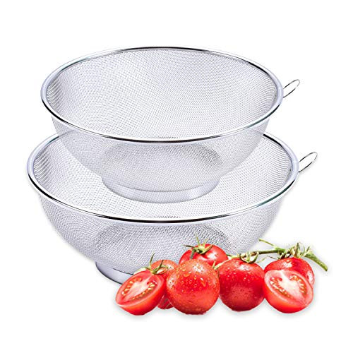 2Pcs Stainless Steel Big Mesh Colander Strainer Basket Drainer- Fine Mesh Strainer Rice Washing Bowl Colander Sieve Sifters for Kitchen 2Pcs Stainless Steel Big Mesh Colander Strainer Basket Drainer- Fine Mesh Strainer Rice Washing Bowl Colander Sieve Sifters for Kitchen