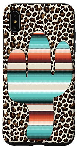 iPhone XS Max Funny Leopard Cheetah and Serape Cactus print Turquiose Case