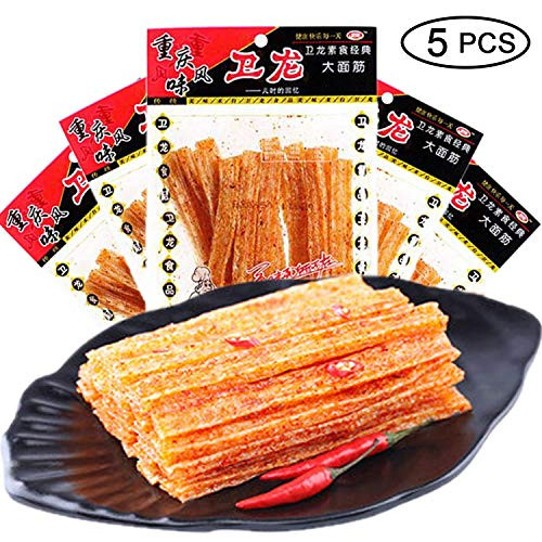 WEI LONG Chinese Special Spicy Snack Food  Spicy Gluten Wei Long La Tiao 5 Packages  102g x 5 Pack