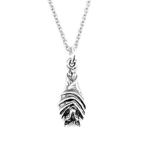 Sterling Silver Petite Hanging Bat Charm Pendant Necklace  18inch