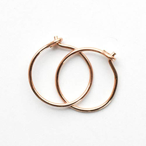 Minimalist 14k Rose Gold Fill Hoops. Small 10mm 22 gauge Handmade Pink Gold Earrings 1 Pair Hypoallergenic Sensitive Ears Earrings