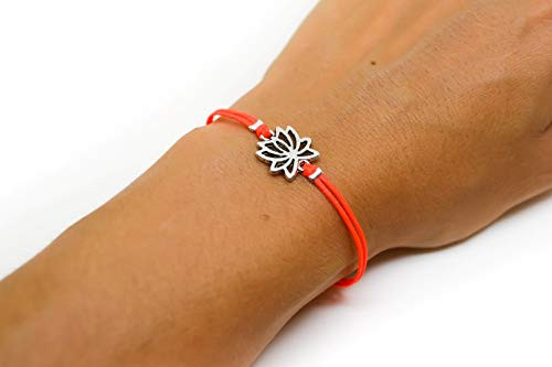 Lotus bracelet cord bracelet with silver lotus charm buddhist symbol bright peach cord zen flower yoga bracelet spiritual jewelry Lotus bracelet cord bracelet with silver lotus charm buddhist symbol bright peach cord zen flower yoga bracelet spiritual jewelry