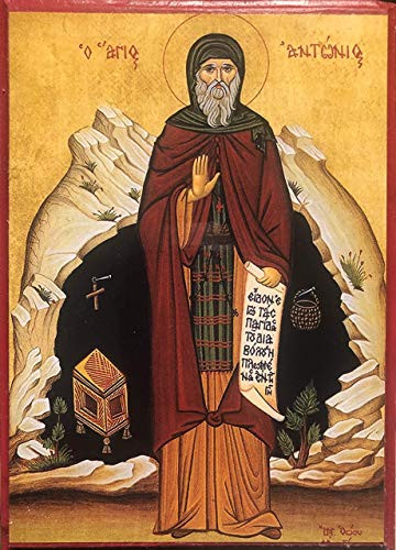 Wooden Greek Orthodox Christian Icon Saint Anthony The Great 5.5inch  x 7.5inch