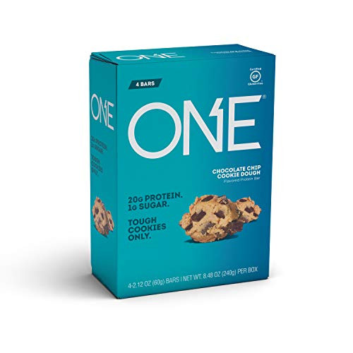 ONE Protein Bars  Chocolate Chip Cookie Dough  Gluten-Free Protein Bar with 20g Protein and only 1g Sugar  Snacking for High Protein Diets  2.12 Ounce -4 Pack-