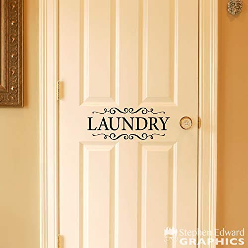 Laundry Decal - Door Sticker - Laundry with scrolls Wall Decal - Laundry Room Decor