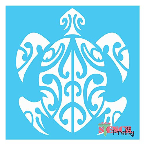 Tribal Hawaiian Turtle Stencil - DIY Art Best Vinyl Large Stencils for Painting on Wood  Canvas  Wall  etc.-S -12.5inch  x 14inch -- Brilliant Blue Color Material
