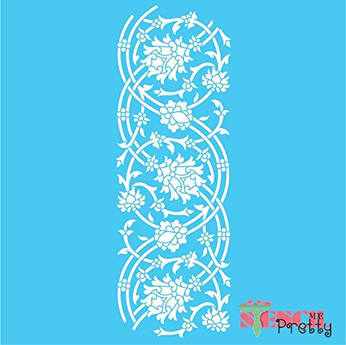 Stencil - Ornate Persian Border DIY Flower and Vine Template Best Vinyl Large Stencils for Painting on Wood  Canvas  Wall  etc.-S -6.2inch  x 18inch -- Brilliant Blue Color Material