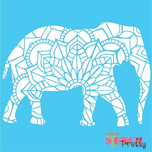 Indian Elephant Ornate Design Stencil - DIY Art Best Vinyl Large Stencils for Painting on Wood  Canvas  Wall  etc.-S -14inch  x 9.75inch -- Brilliant Blue Color Material