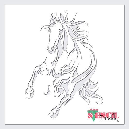 Stencil - Running Horse Head on - Wild Mustang-S -8.75inch  x 12inch -- Ultra Thick Exhibit Grade White Color Material