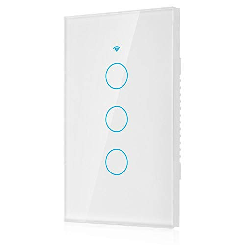 DAUERHAFT WiFi Switch 3-Way WiFi Switch WiFi Switch Panel Wireless Waterproof for Alexa Voice Control Sharing Control 22 Languages Shockproof-White  U.S. regulations-